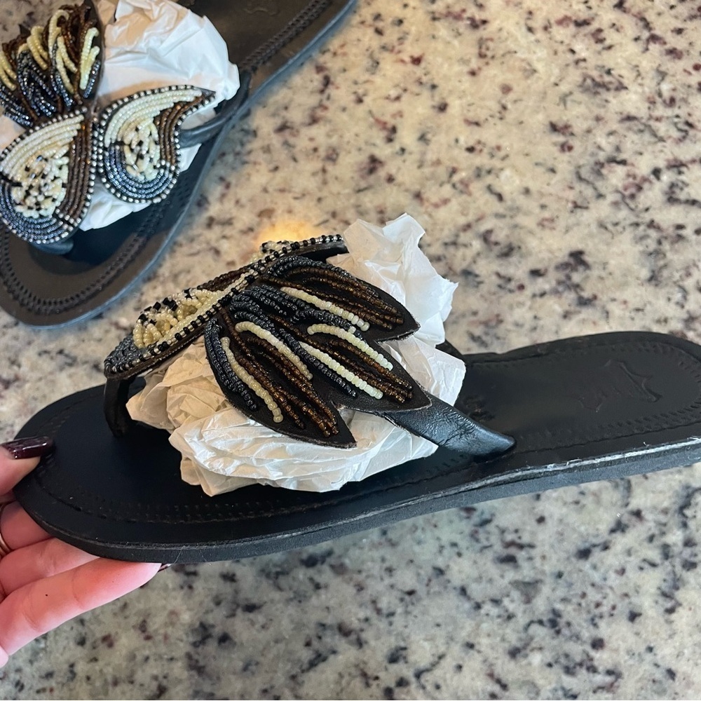 Women’s genuine, leather handmade beaded sandals euro size 39